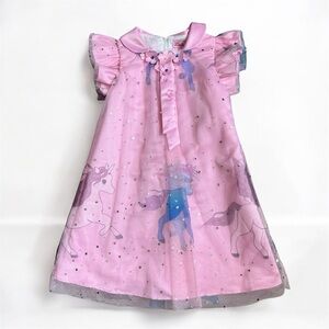 ODaiba Girls Pink Unicorn Dress Flutter Sleeves Size 8